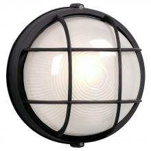  305011BK 118EB - Outdoor Cast Aluminum Marine Light with Guard - in Black finish with Frosted Glass (Wall or Ceiling